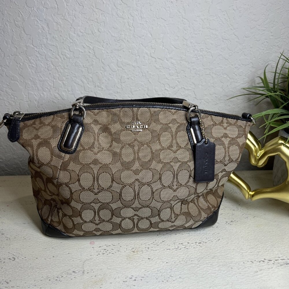 Coach (2014) Kelsey Small Signature Jacquard/Leather Satchel Handbag